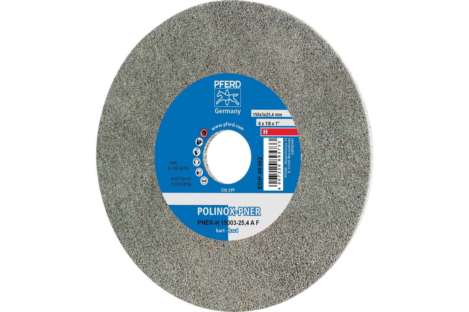 Picture of Pferd Polinox® Unitized Wheel, 6" X 1/8 X 1, Fine, Hard, 8Am, Aluminum Oxide